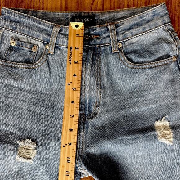 Nasty Gal Womens Distressed High Waste‎ Blue Jeans, Size UK 6/ US 4 - Picture 4 of 6